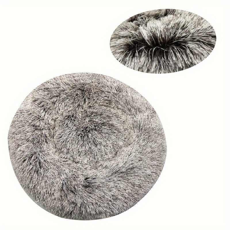 Plush Round Machine-Washable Calming Pet Bed for Dogs & Cats | Soft Long Plush Warm Sleeping Cushion