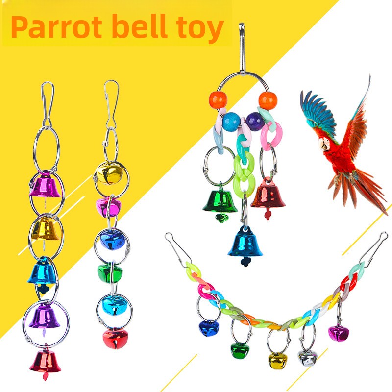 Colorful Parrot Bell Toy with Hanging Chain