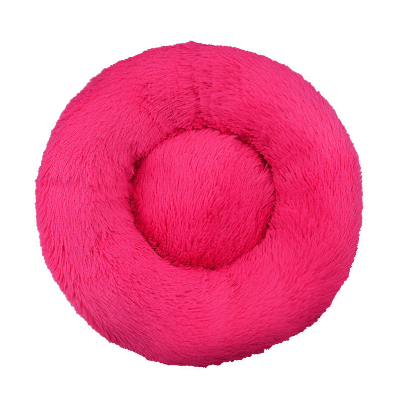 Plush Round Machine-Washable Calming Pet Bed for Dogs & Cats | Soft Long Plush Warm Sleeping Cushion