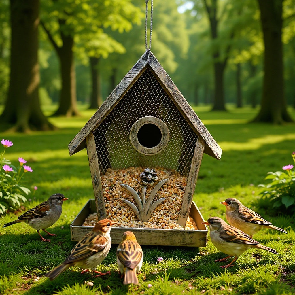 Decorative Bronze Metal Bird Feeder for Garden & Patio – Weather-Resistant Hanging Hummingbird Feeder for Outdoor Bird Watching