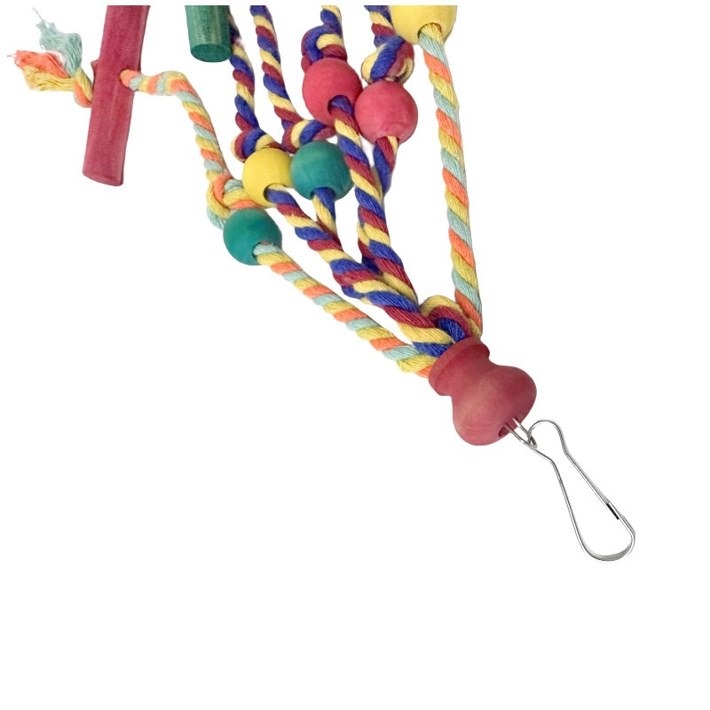 Parrot Chew Toy with Wooden Blocks & Cotton Rope – Hanging Bird Cage Enrichment Toy for Parrots, Cockatiels, Lovebirds & Small Birds