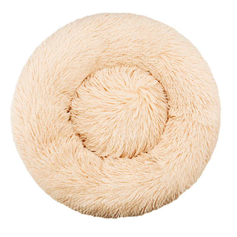 Plush Round Machine-Washable Calming Pet Bed for Dogs & Cats | Soft Long Plush Warm Sleeping Cushion
