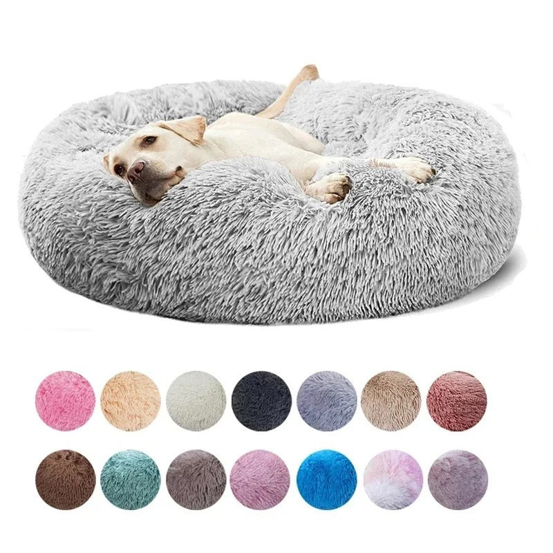 Plush Round Machine-Washable Calming Pet Bed for Dogs & Cats | Soft Long Plush Warm Sleeping Cushion