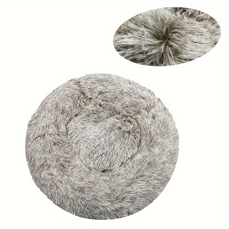 Plush Round Machine-Washable Calming Pet Bed for Dogs & Cats | Soft Long Plush Warm Sleeping Cushion
