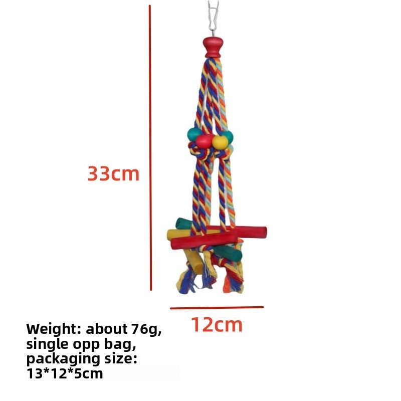 Parrot Chew Toy with Wooden Blocks & Cotton Rope – Hanging Bird Cage Enrichment Toy for Parrots, Cockatiels, Lovebirds & Small Birds