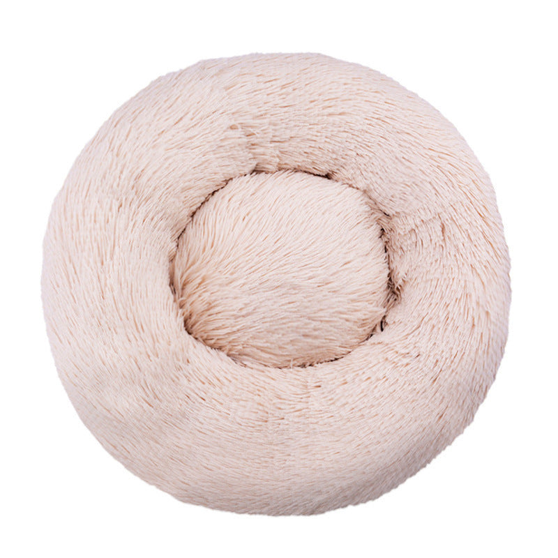 Plush Round Machine-Washable Calming Pet Bed for Dogs & Cats | Soft Long Plush Warm Sleeping Cushion
