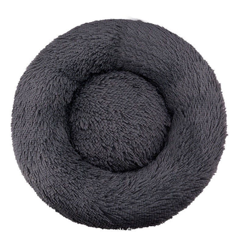 Plush Round Machine-Washable Calming Pet Bed for Dogs & Cats | Soft Long Plush Warm Sleeping Cushion
