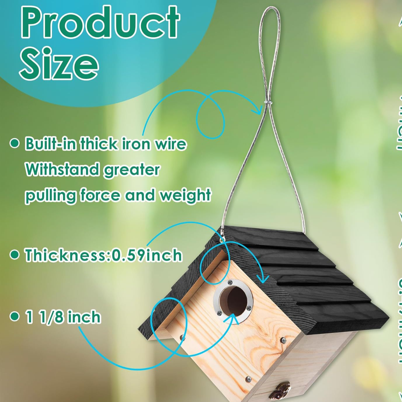 Wooden Hanging Birdhouse & Bird Feeder for Outdoor Gardens – Natural Wood Bird Shelter for Wild Birds and Backyard Wildlife