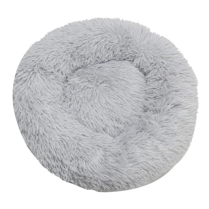 Plush Round Machine-Washable Calming Pet Bed for Dogs & Cats | Soft Long Plush Warm Sleeping Cushion