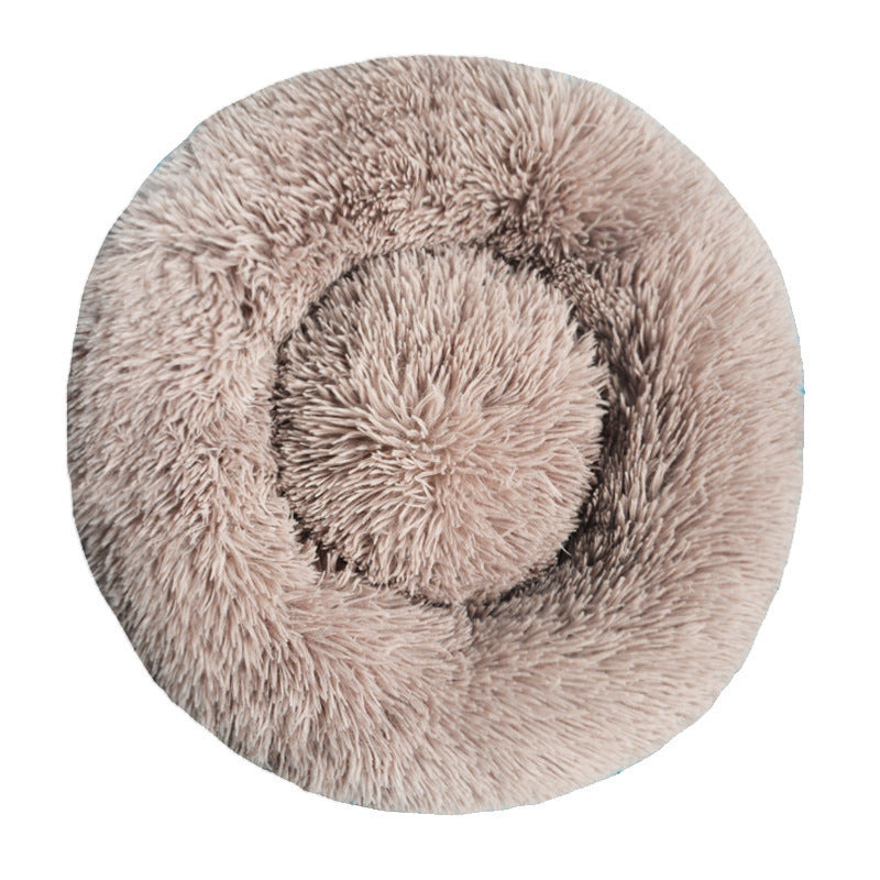Plush Round Machine-Washable Calming Pet Bed for Dogs & Cats | Soft Long Plush Warm Sleeping Cushion
