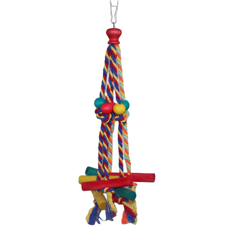 Parrot Chew Toy with Wooden Blocks & Cotton Rope – Hanging Bird Cage Enrichment Toy for Parrots, Cockatiels, Lovebirds & Small Birds