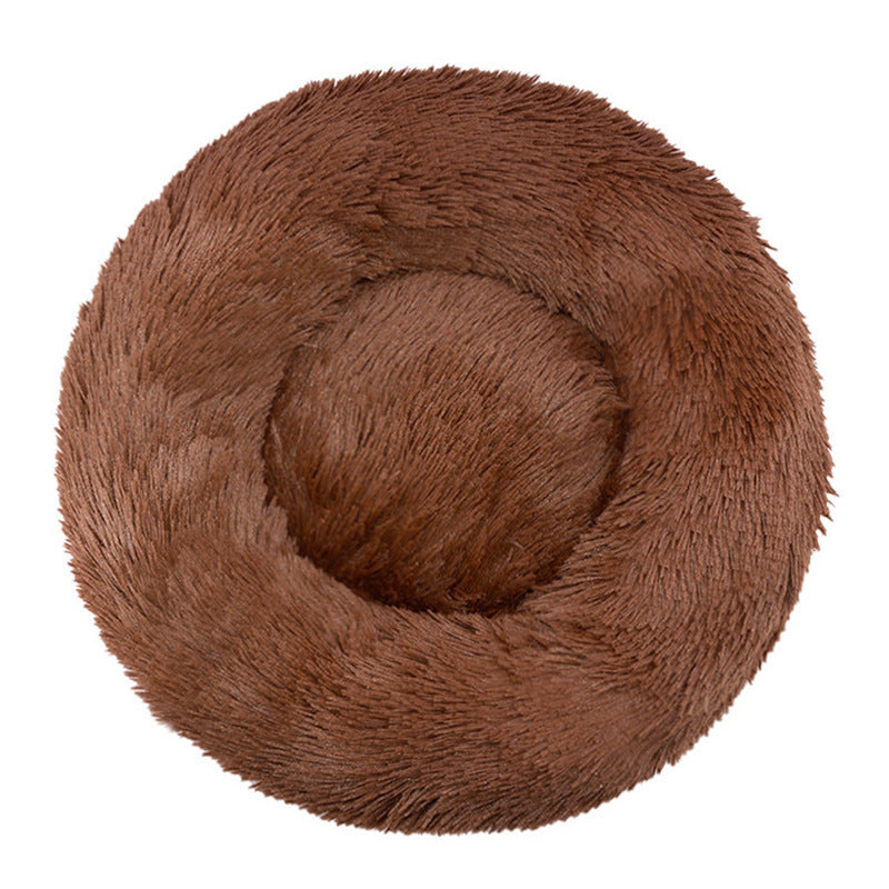 Plush Round Machine-Washable Calming Pet Bed for Dogs & Cats | Soft Long Plush Warm Sleeping Cushion