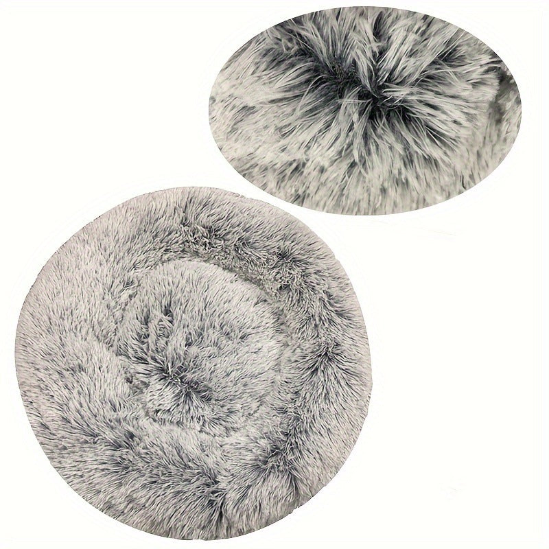 Plush Round Machine-Washable Calming Pet Bed for Dogs & Cats | Soft Long Plush Warm Sleeping Cushion