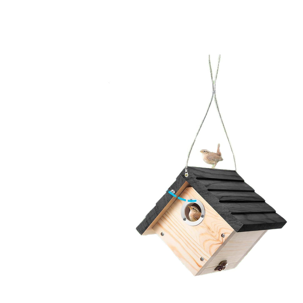 Wooden Hanging Birdhouse & Bird Feeder for Outdoor Gardens – Natural Wood Bird Shelter for Wild Birds and Backyard Wildlife