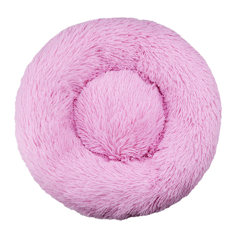 Plush Round Machine-Washable Calming Pet Bed for Dogs & Cats | Soft Long Plush Warm Sleeping Cushion