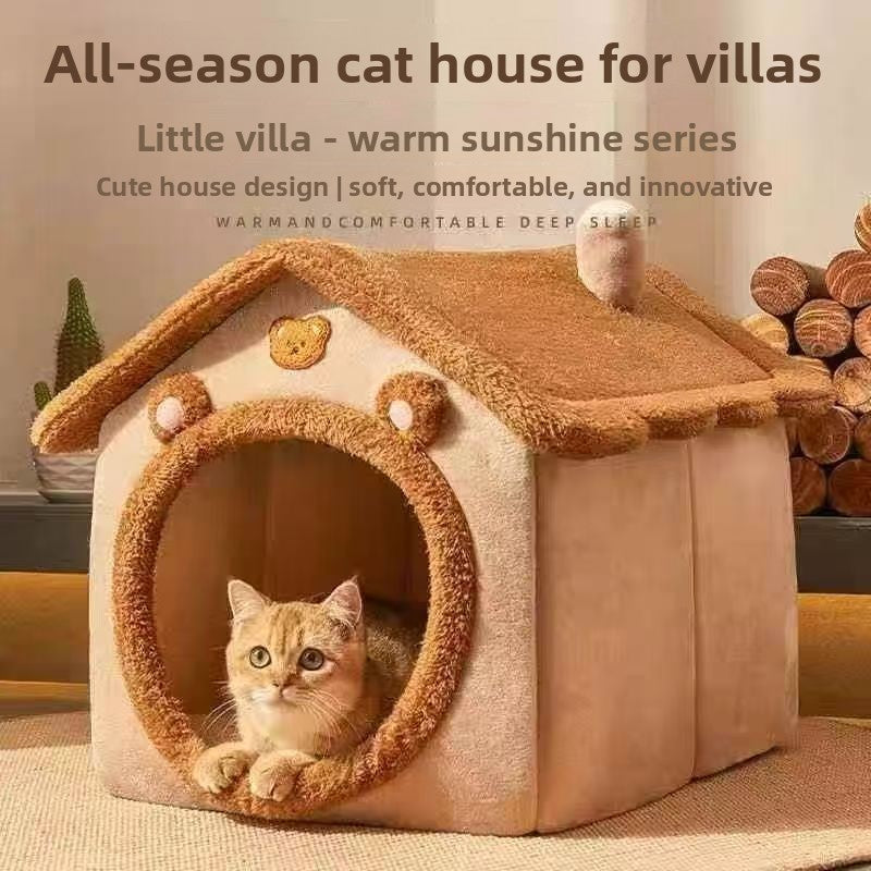 Warm Indoor Cat House Bed & Small Dog Cave Bed – Washable Plush Pet Nest with Thermal Insulation for Winter Comfort