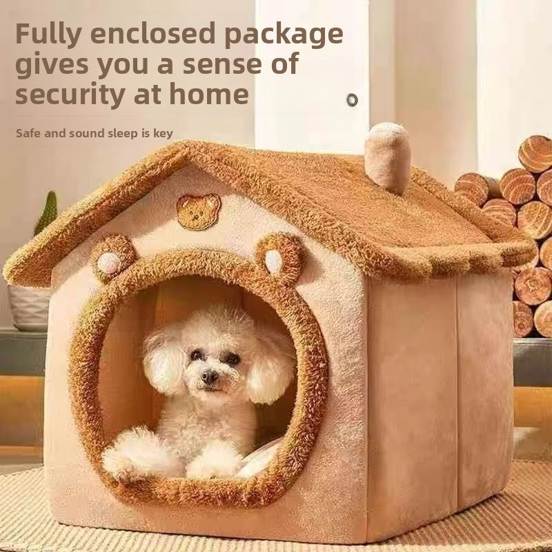 Warm Indoor Cat House Bed & Small Dog Cave Bed – Washable Plush Pet Nest with Thermal Insulation for Winter Comfort