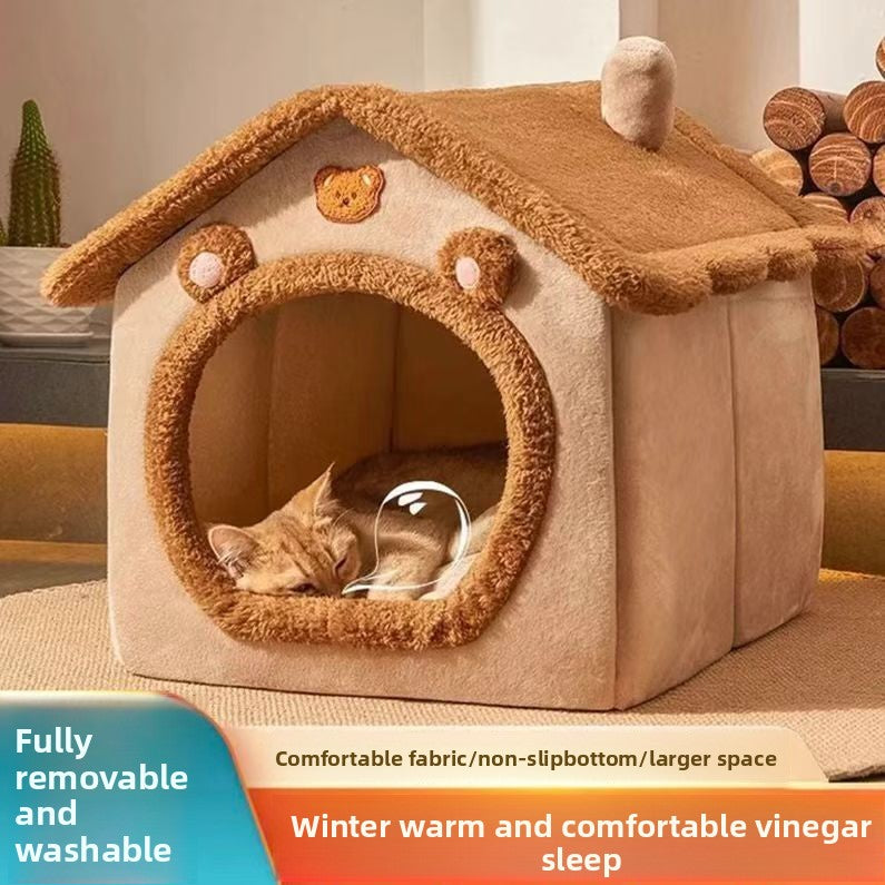 Warm Indoor Cat House Bed & Small Dog Cave Bed – Washable Plush Pet Nest with Thermal Insulation for Winter Comfort