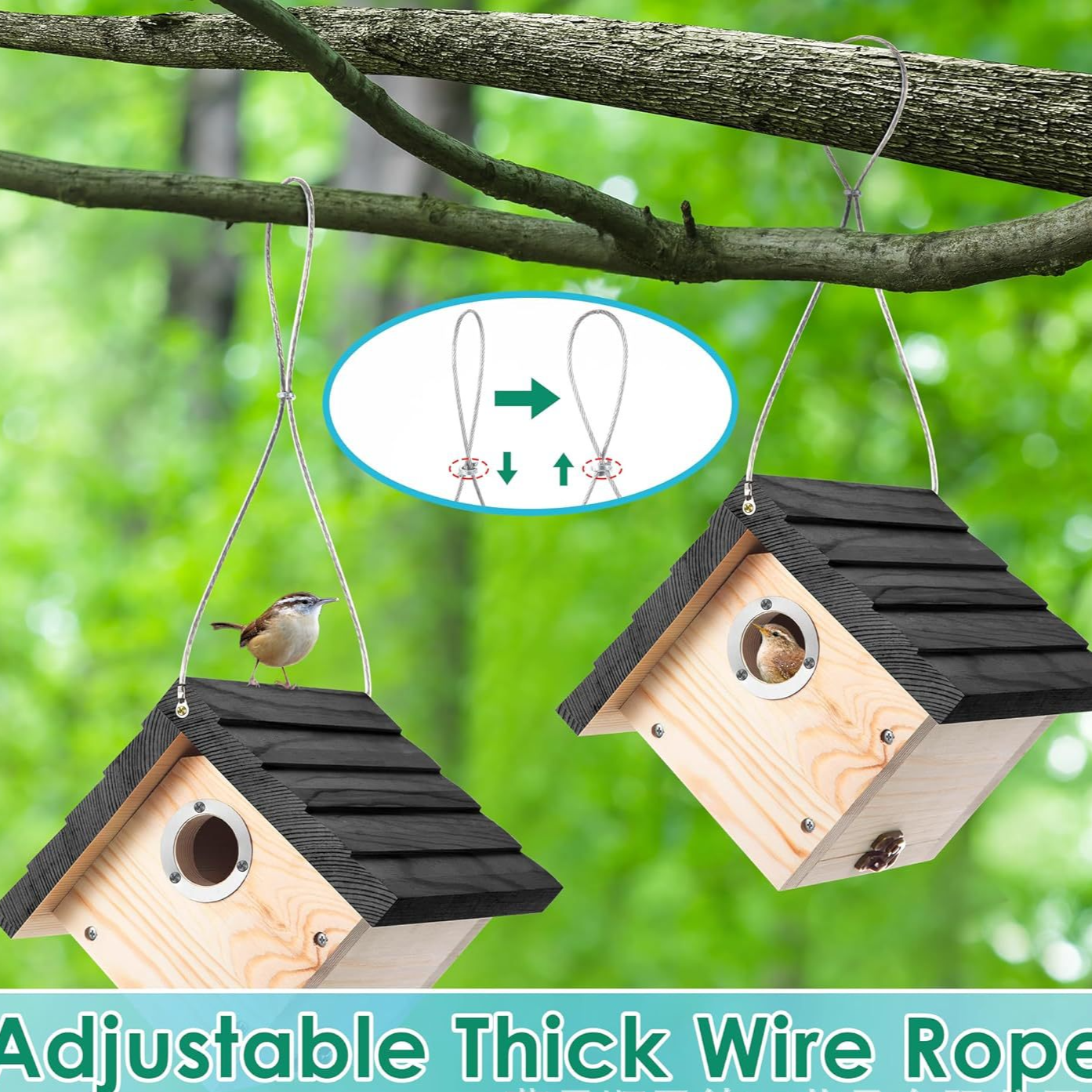 Wooden Hanging Birdhouse & Bird Feeder for Outdoor Gardens – Natural Wood Bird Shelter for Wild Birds and Backyard Wildlife