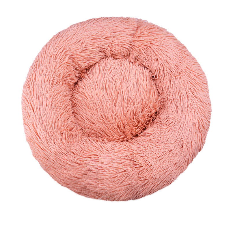 Plush Round Machine-Washable Calming Pet Bed for Dogs & Cats | Soft Long Plush Warm Sleeping Cushion