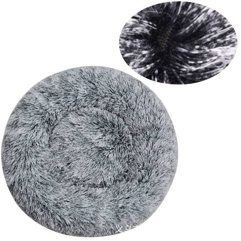 Plush Round Machine-Washable Calming Pet Bed for Dogs & Cats | Soft Long Plush Warm Sleeping Cushion